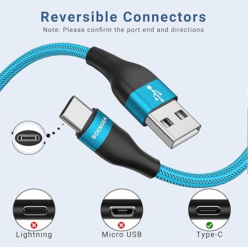 Miniatura 2 de Boenoea Cable USB C de 10 pies, paquete de 4 cables USB A a tipo C de carga rápida, cable de carga USB C trenzado de nailon duradero compatible