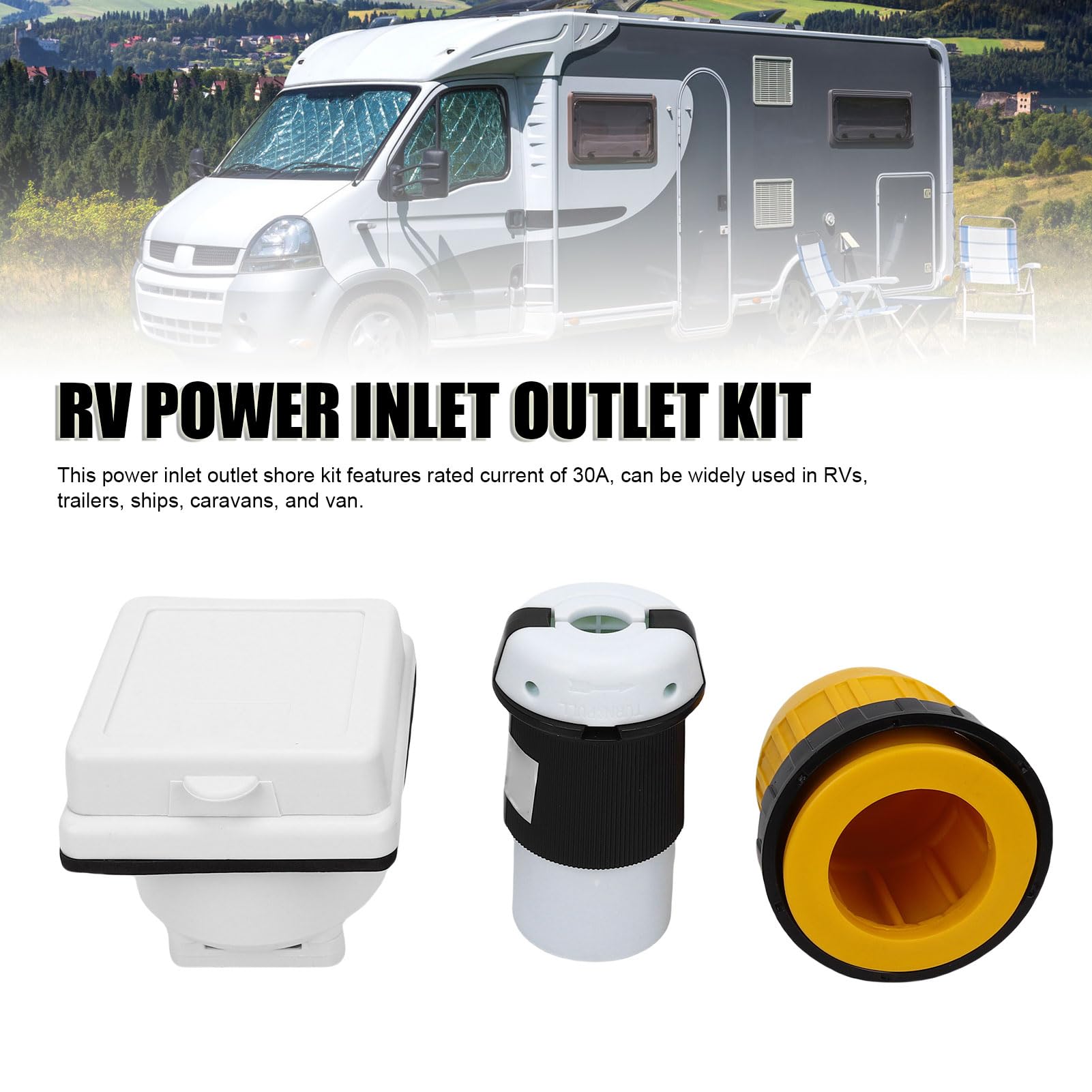 Marhynchus 30A RV Power Inlet Outlet Kit Shore NEMA L5 30P Connettore Maschio e NEMA L5 30R Connettore Femmina con Anello di Bloccaggio Copertura Protettiva per Carovane