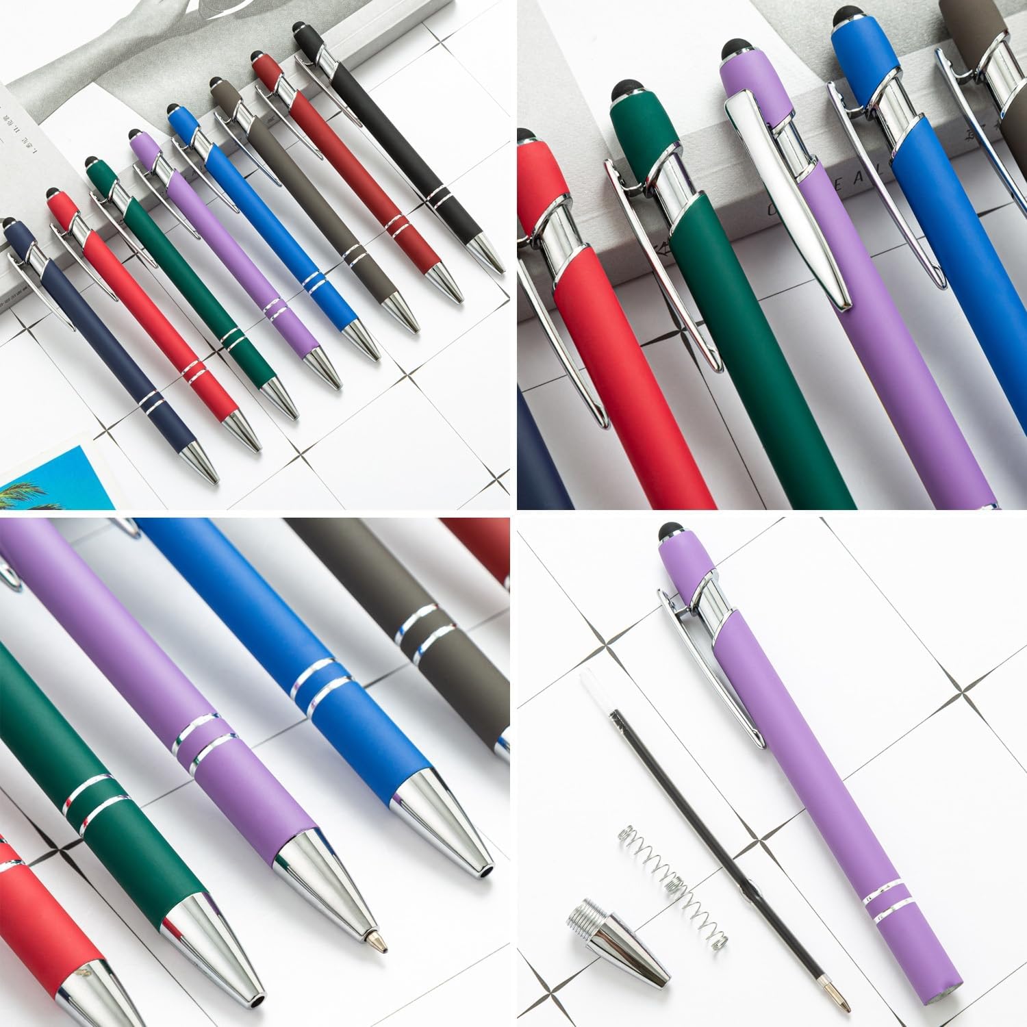 Personalized Pens with Name Text Logo Custom Ballpoint Pen for Business Office Events with Stylus for Touchscreen 20 Pcs Purple