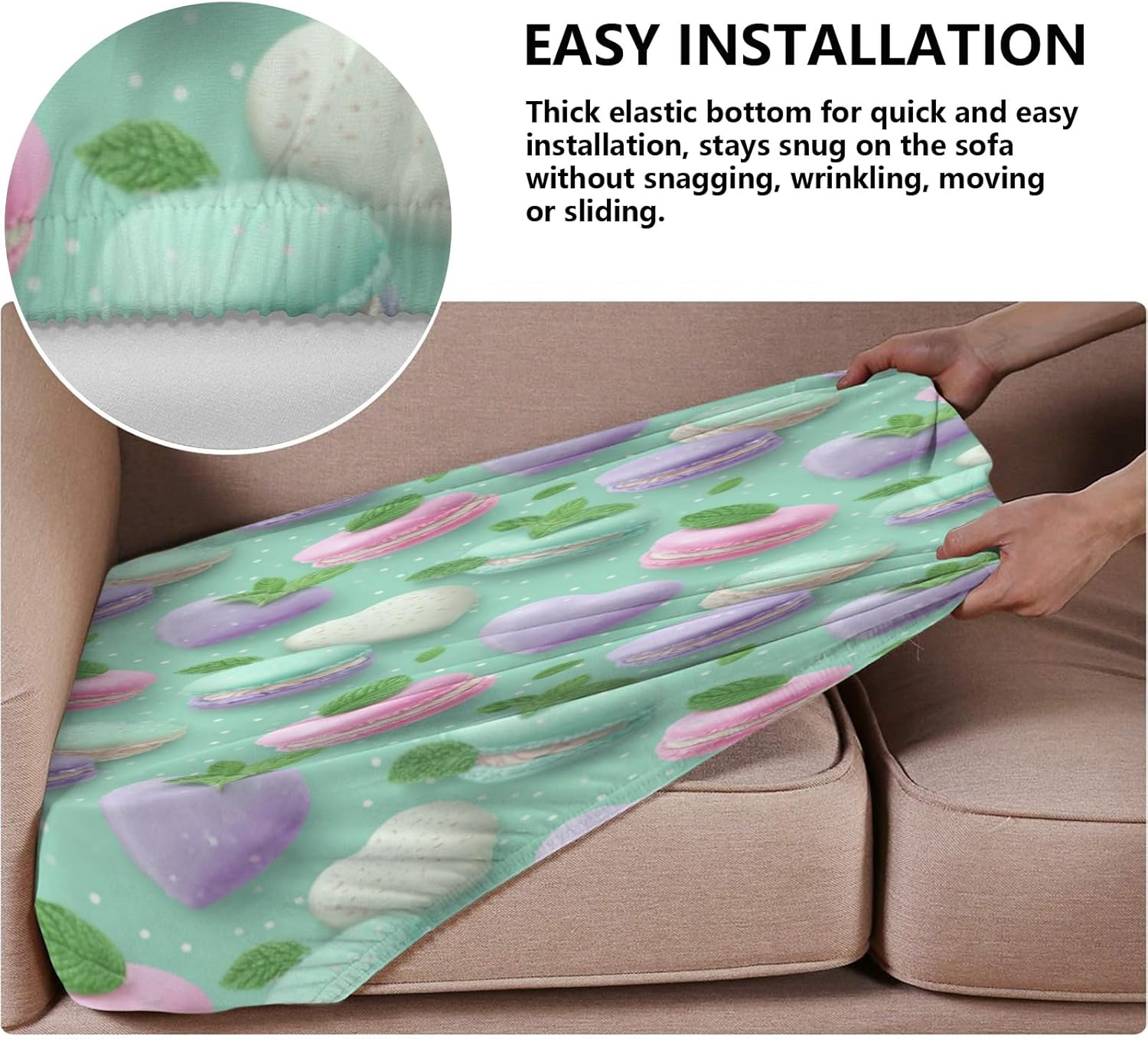 Whimsical Macaron Art Loveseat Covers Couch Covers for 2 Cushion Couch, 2-Piece Stretch Sofa Slipcovers Anti-Slip Washable Furniture Protectors for Dogs Pets
