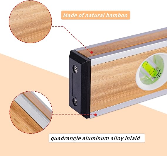 BETHEL Bamboo Level, 24 Inch Level Tool Resists Mortar Adhesion Measuring