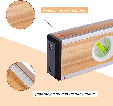 BETHEL Bamboo Level, 24 Inch Level Tool Resists Mortar Adhesion Measuring