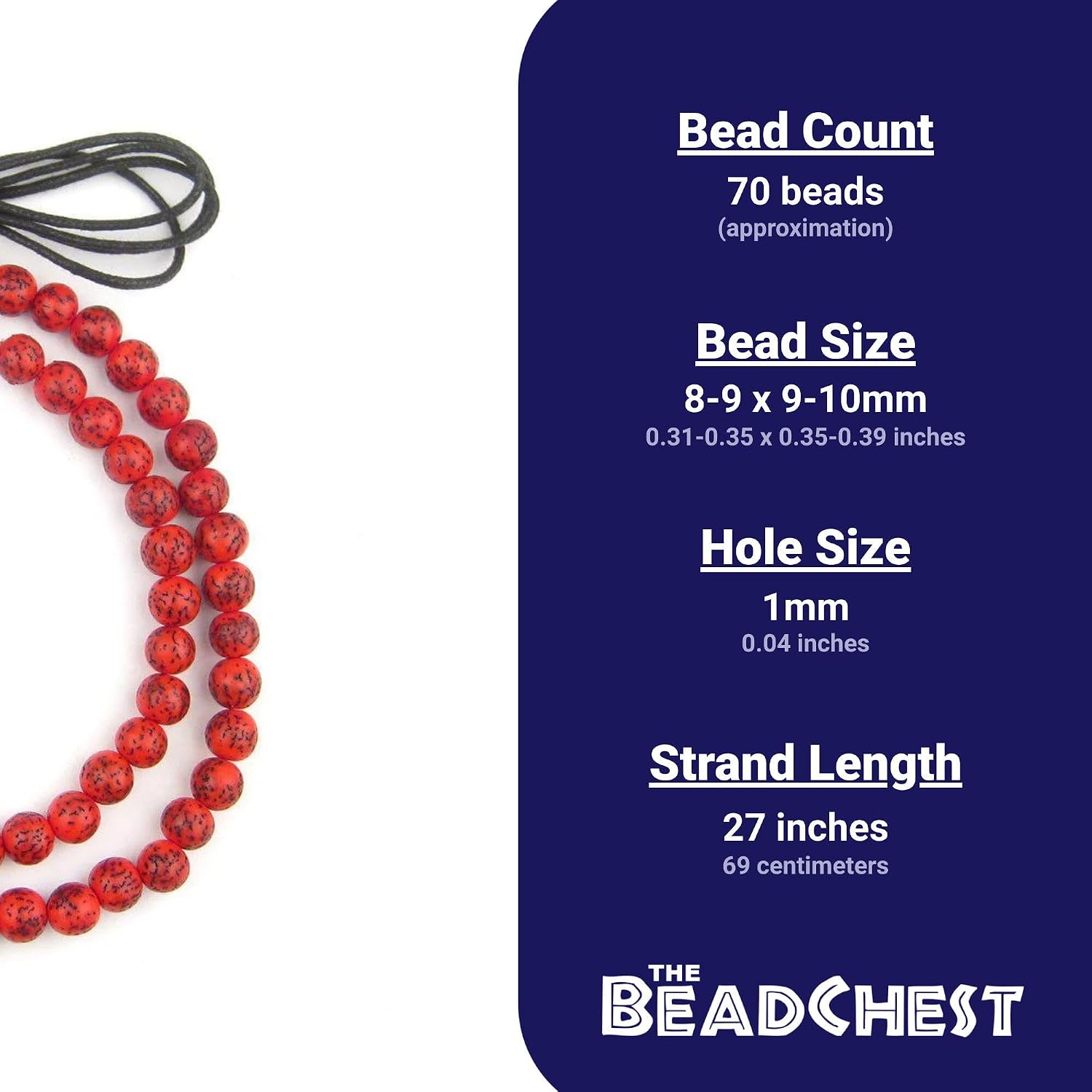 The Bead Chest Coral Red Natural Round Seed Beads 10mm Wood 27 Inch Strand