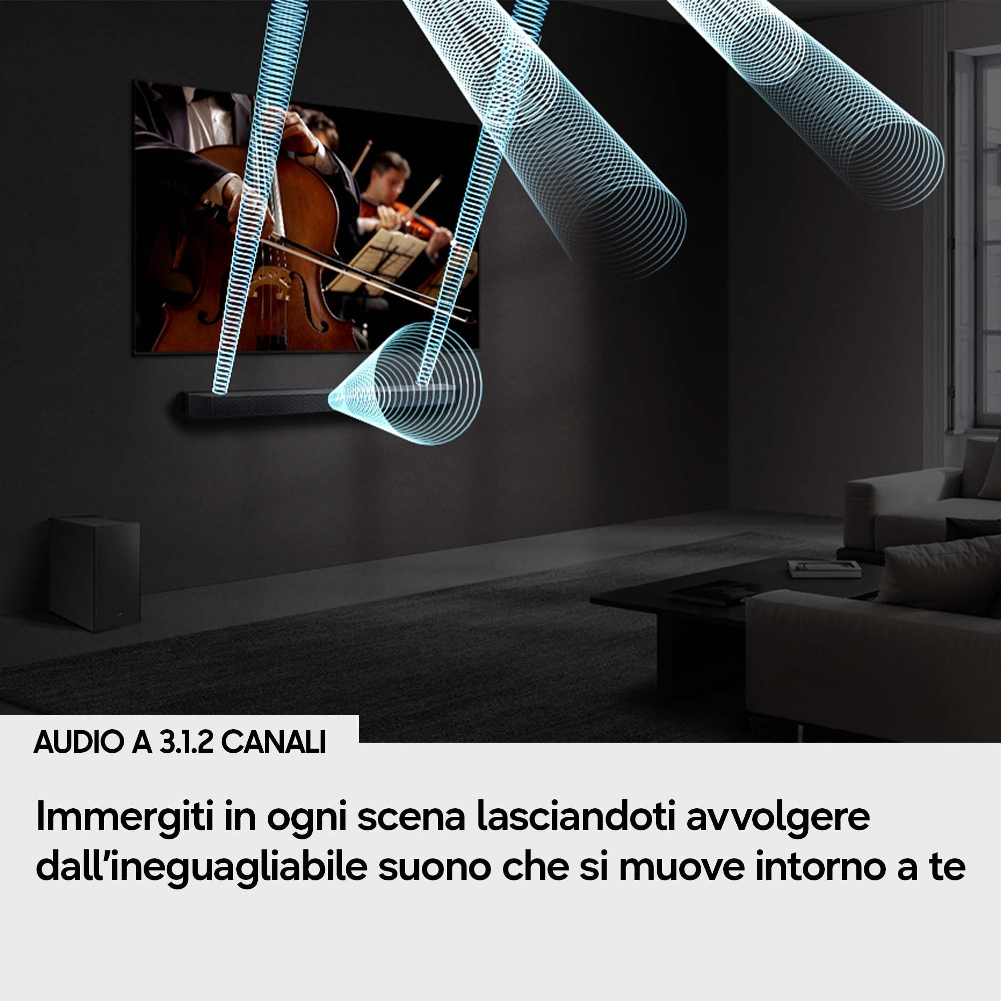 Samsung Q-Serie Soundbar HW-Q600H/XC 3.1.2 Canali, Subwoofer, Wireless Dolby Atmos, Q-Symphony, Adaptive Sound, Connessione TV Wireless, 2026