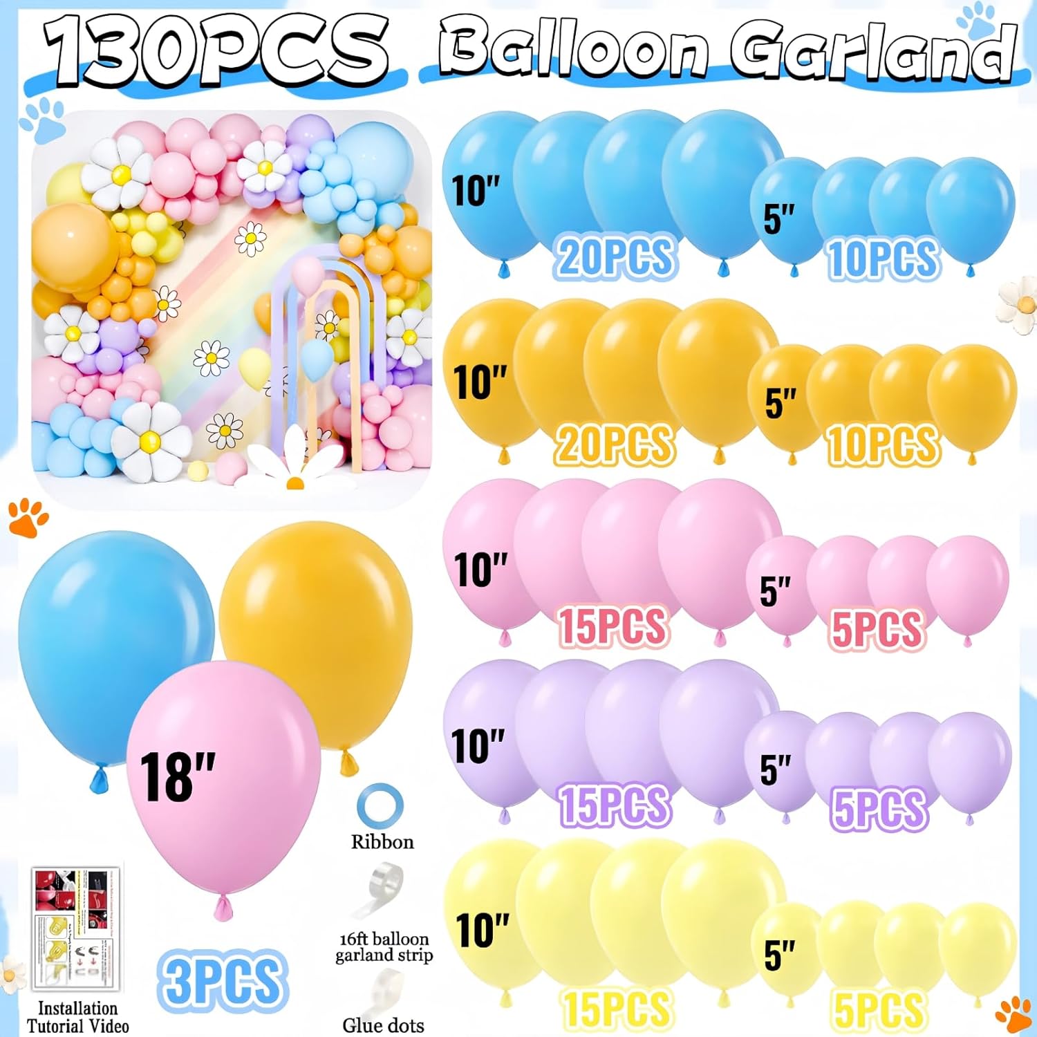 Daidle Blue Dog Birthday Party Decorations for Girls & Boys - Cartoon Theme Balloon Arch Kit with Backdrop, Fringe Curtains & Bone Foil Balloons - Easy Setup Party Supplies for 1st 2nd 3rd Bday