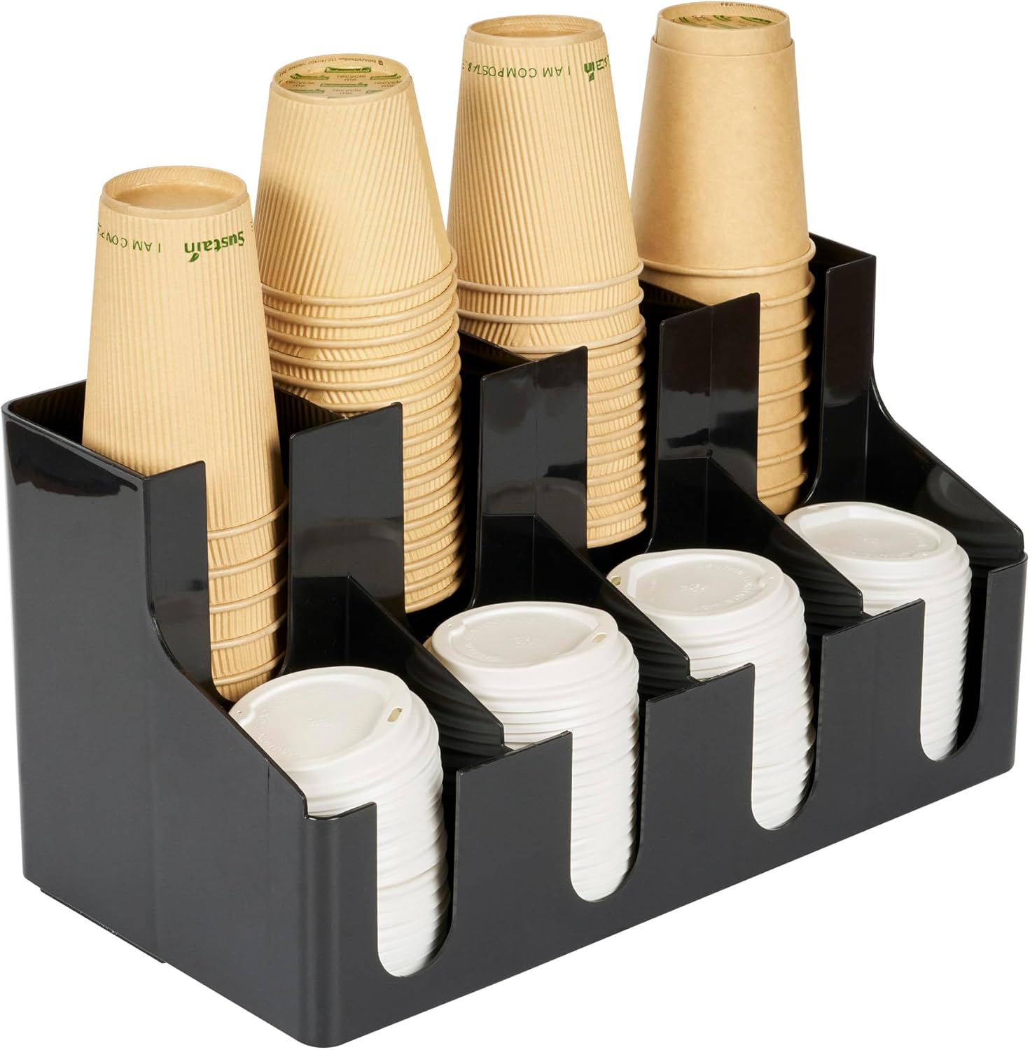 Restaurantware Restpresso Coffee Bar Organizer, 1 Count Durable 8 Compartments, Compact Size, Black Plastic Tabletop Coffee Supplies Organizer For Homes, Office Spaces, Breakrooms, and Lounges