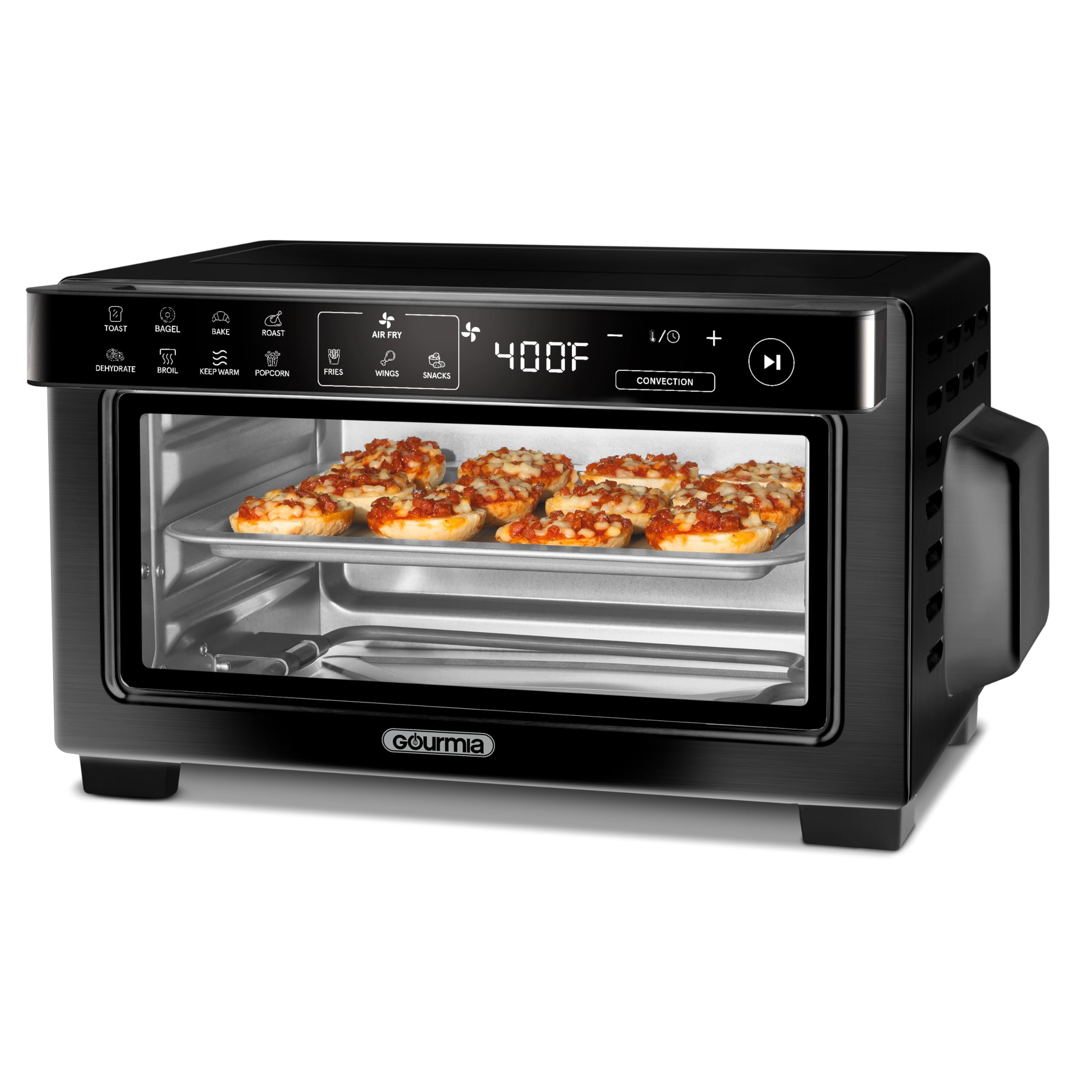 Gourmia compact digital 4-slice toaster oven air fryer in black