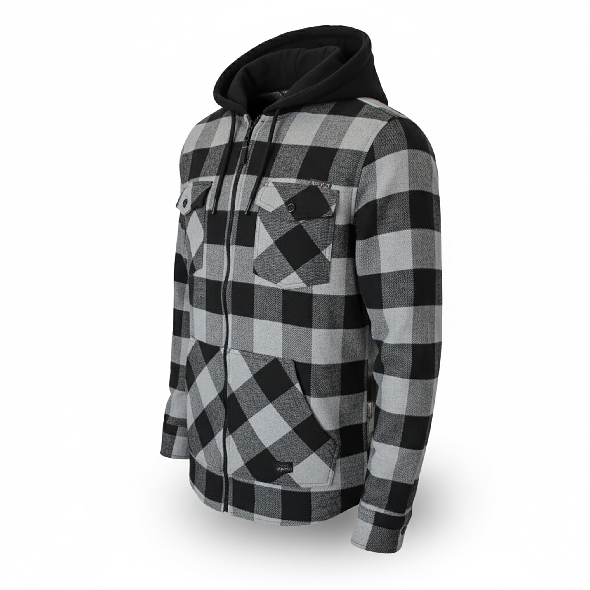 ROCK-IT Apparel Hombre Camisa de Franela de Manga Larga a Cuadros con Capucha I Camisa de Leñador con Bolsillo Delantero y Cremallera [Tallas S-5XL]