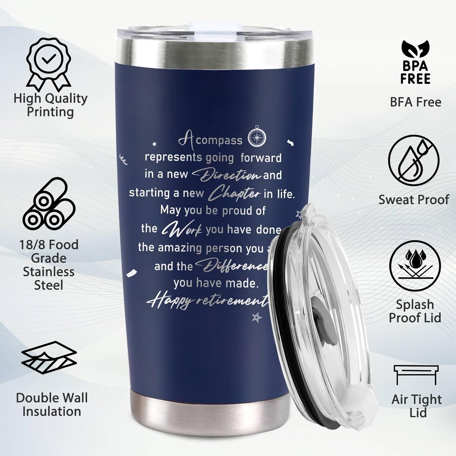Retirement Gifts for Men 2025, 20 Oz Retired Tumbler Cup with Lid & Straw,Retirement Gift Stainless Steel Cup with Keychain & Card for Men Him Husband Teachers Boss Coworkers Xmas Gifts, Navy Blue - Image 8