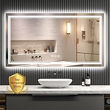 55x30 Inch Lighted Bathroom Mirror for Wall, Tempered Glass Smart Led Bathroom Mirror with Anti-Fog, Stepless Dimmable, 3 Colors, Memory, Brighter Led Bathroom Vanity Mirror