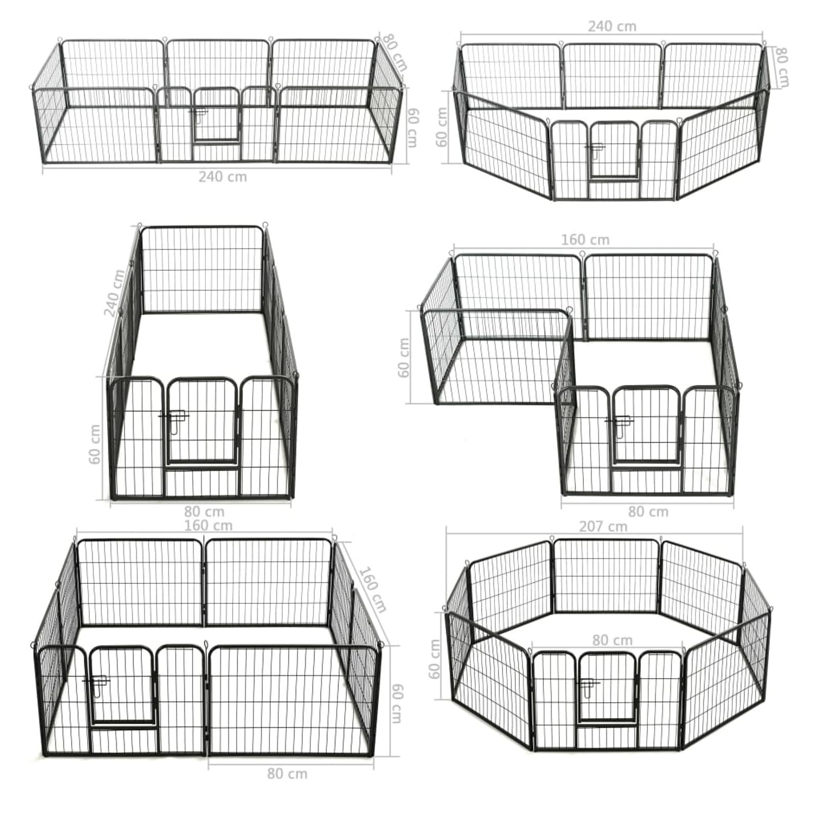 Homgoday Klatka dla psa, kojec dla psa z 8 panelami ze stali 60 x 80 cm czarny, klatka dla psa wewnętrzna klatka dla psa Kennel dla psów klatki dla psów ogrodzenie dla psów na zewnątrz