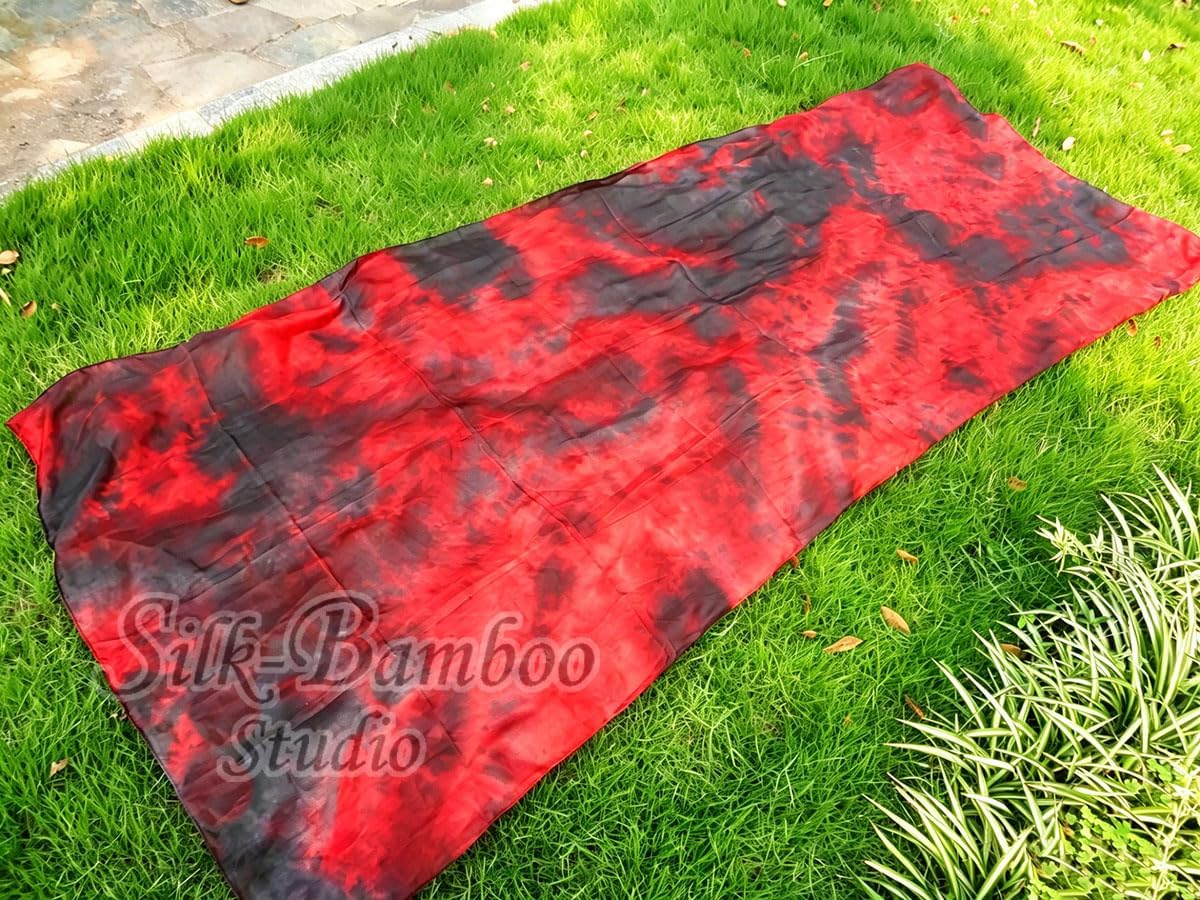 Winged Sirenny Sheer Tie-Dye Belly Dance Real Silk Veil, Flowy Oriental Bellydance Silk Scarf,Hand Rolled Edges