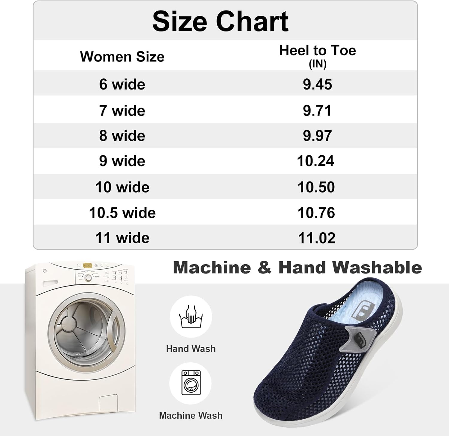 JOINFREE Womens Adjustable Slippers Wide Width Comfort Diabetic House Shoes for Swollen Feet, Edema, Elderly, Pregnancy, Non-Slip Slip-on Breathable Indoor Slippers Navy Blue 7 - Image 8