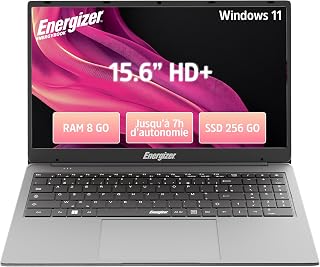 Energizer EnergyBook - Laptop 15,6 inch HD+ 8 GB RAM, 256 GB SSD, Intel Celeron laptop, UHD Graphics, Windows 11, laptop grijs, AZERTY-toetsenbord (Frans), USB 3.0, HDMI