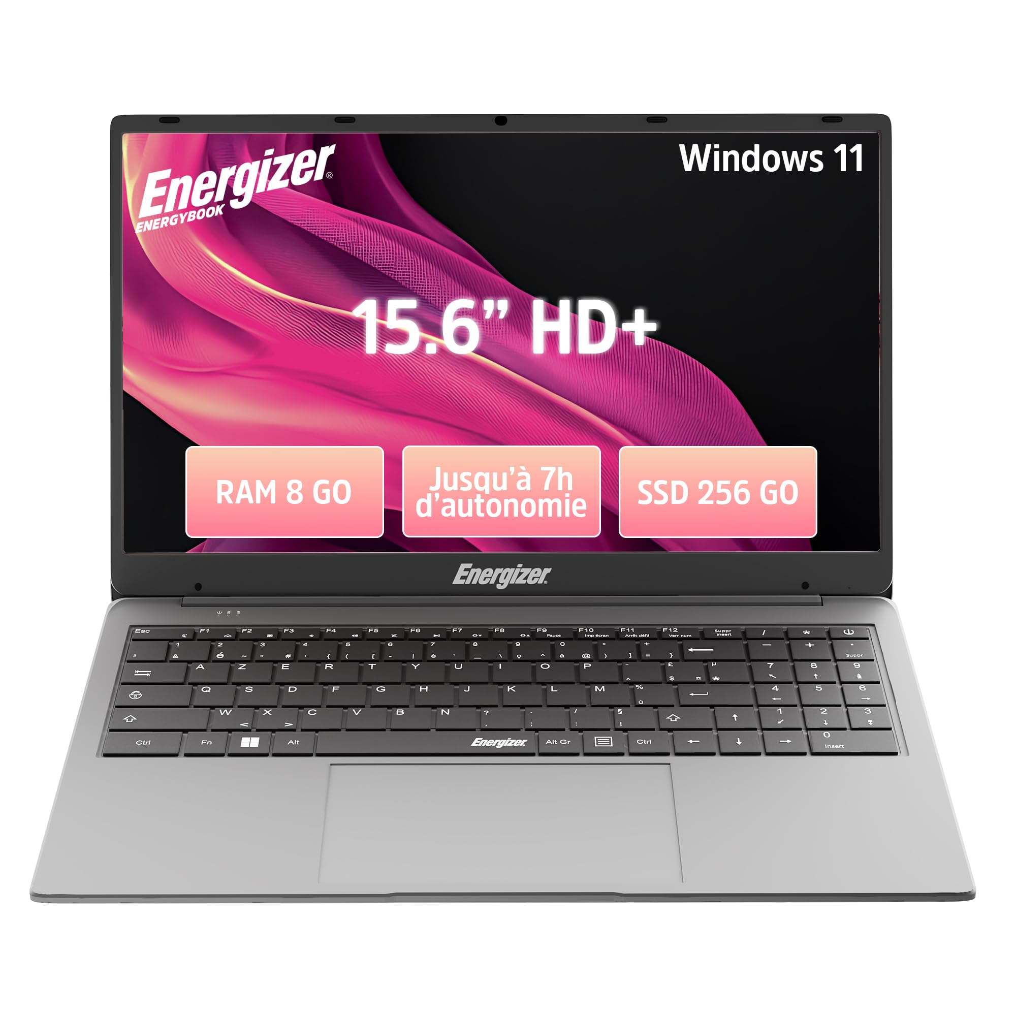 Energizer EnergyBook 15,6" HD+ - PC Portable 8Go RAM, SSD 256Go, Intel Celeron N4020, Windows 11, Clavier AZERTY, USB 3.0, HDMI – Laptop Fin & Léger pour Bureautique