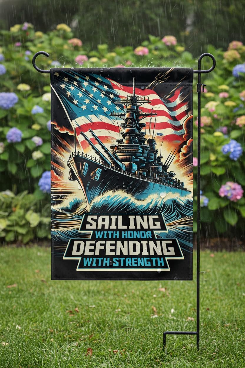 Navy Veteran Flag 12x18 – Double-Sided Military Garden Flag with Battleship and Patriotic “Sailing with Honor, Defending with Strength” – Outdoor Yard Decor for Veterans Day & Patriot Day - Image 5