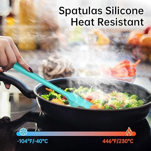 Miniatura 10 de Juego de 5 espátulas de silicona resistentes al calor, de goma de grado alimenticio para cocinar, hornear, agitar, resistentes al calor, 446 F, para
