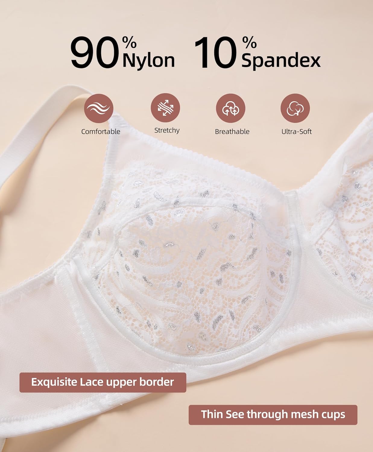 Minimizer Bras for Women Plus Size, Full Coverage Lace Unlined Bras with Underwire Support for Heavy Breast - Image 4