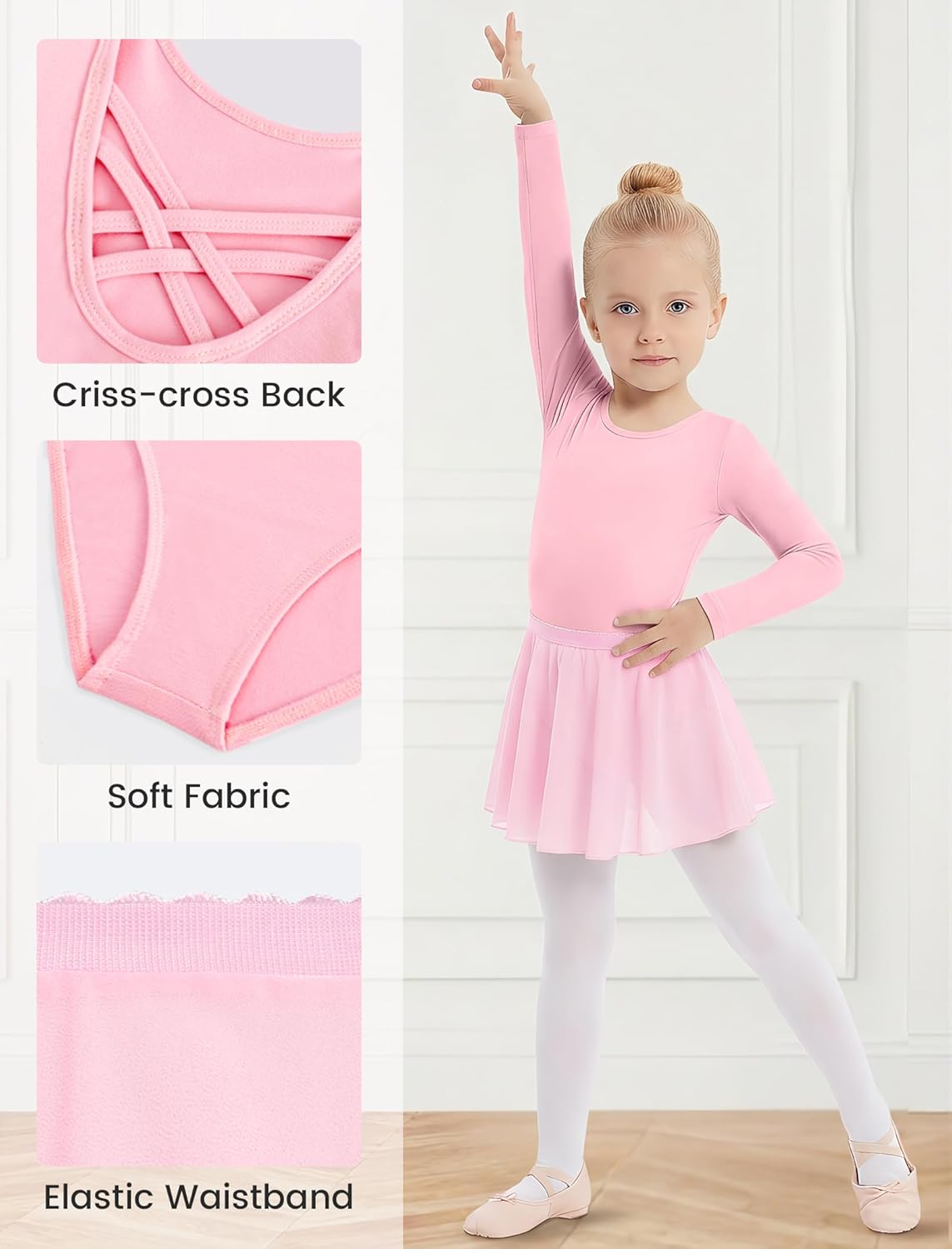 Gogokids 2PCS Long Sleeve Dance Leotards with Removable Skirt, Toddler Dance Dress for Ballet Class & Performance 3-11Years - Image 5