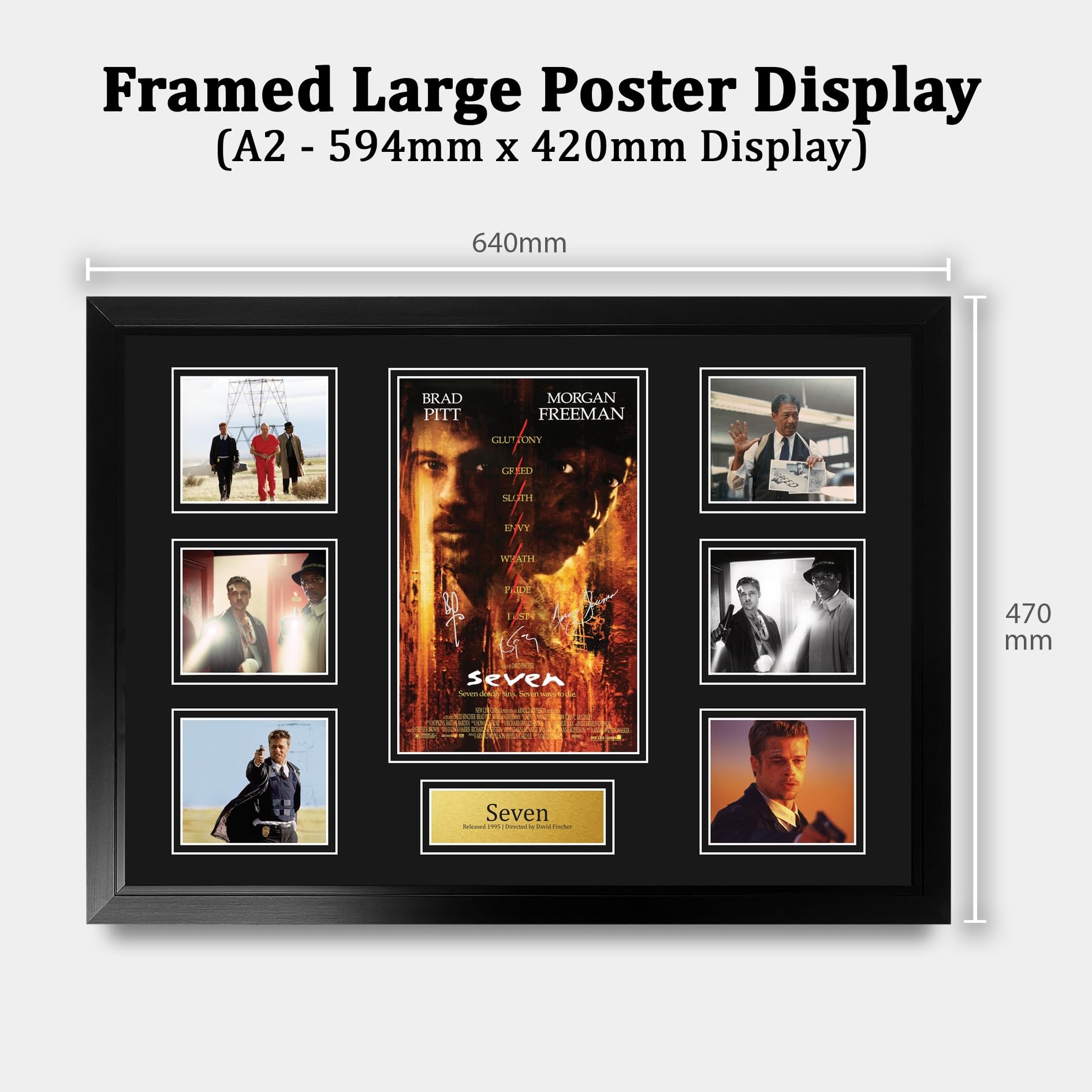 HWC Trading Seven Podpisany Plakat Filmowy A2 Deluxe w Ramie