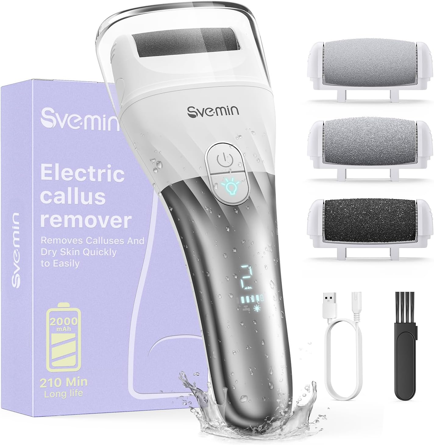 Electric Callus Remover for Feet - 2-Speed Rechargeable Pedicure Kit with 3 Rollers, IPX4 Waterproof Foot Scrubber & Digital Display | Professional Dead Skin & Callus Remover for Women/Men