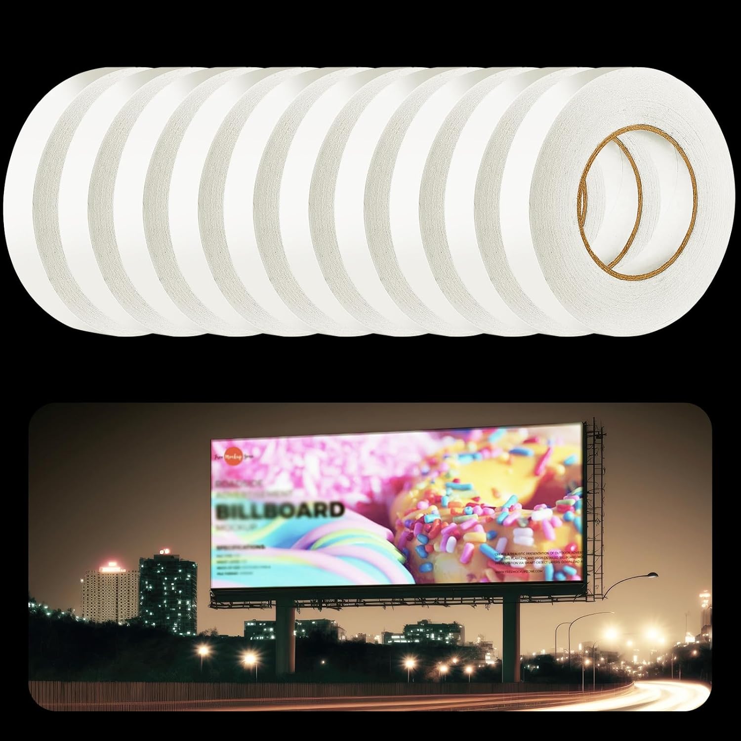 Geyoga 10 Rolls Total 1640 ft Heavy Duty Banner Hem Tape Double Sided Each 1" x 164 ft Mounting Tape for Vinyl Banner, White