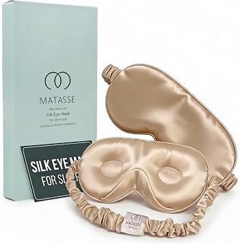 MATASSE 100% Mulberry Silk Sleep Mask, 22 Momme, Grade 6A, Champagne | 3D Contoured Eye Mask, 14mm Deep Eye Cups, Total Blackout Blindfold for Women Men, Adjustable Strap, Side Sleeper
