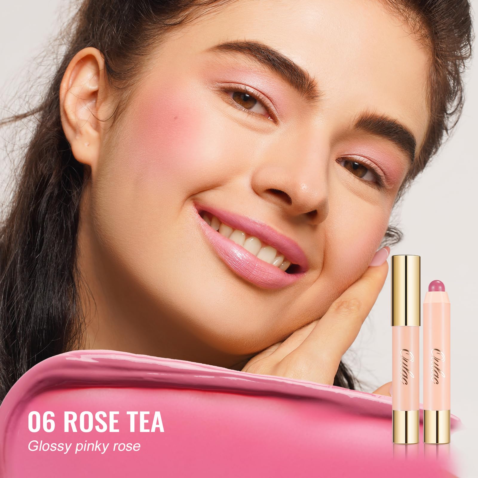 Oulac Pinky Rose Lipstick - Lipstain and Blush Duo, Tinted Lip Balm, Moisturising and Nourishing, Glossy Finish, Vegan, Rose Tea(06) - Image 2