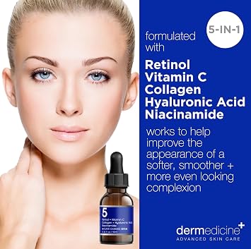 5 in 1 Face Serum with Retinol, Vitamin C, Collagen, Trial Size, 10 ml