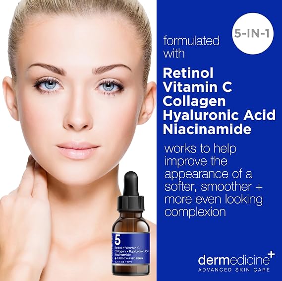 5 in 1 Face Serum with Retinol, Vitamin C, Collagen, Trial Size, 10 ml