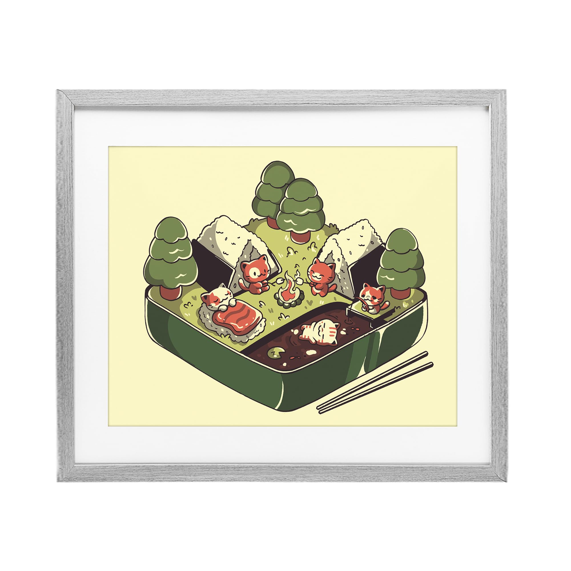 Stupell Industries 'Kawaii Sushi Camp Bento', Framed Print Under Glass, Gray, 16 x 13 Inches, Easy to Hang and Sturdy, Made in USA, by Tobe Fonseca