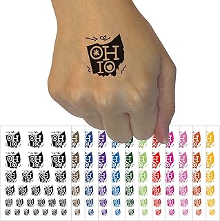 Ohio State with Text Swirls Temporary Tattoo Water Resistant Fake Body Art Set Collection - Light Pink (One Sheet)