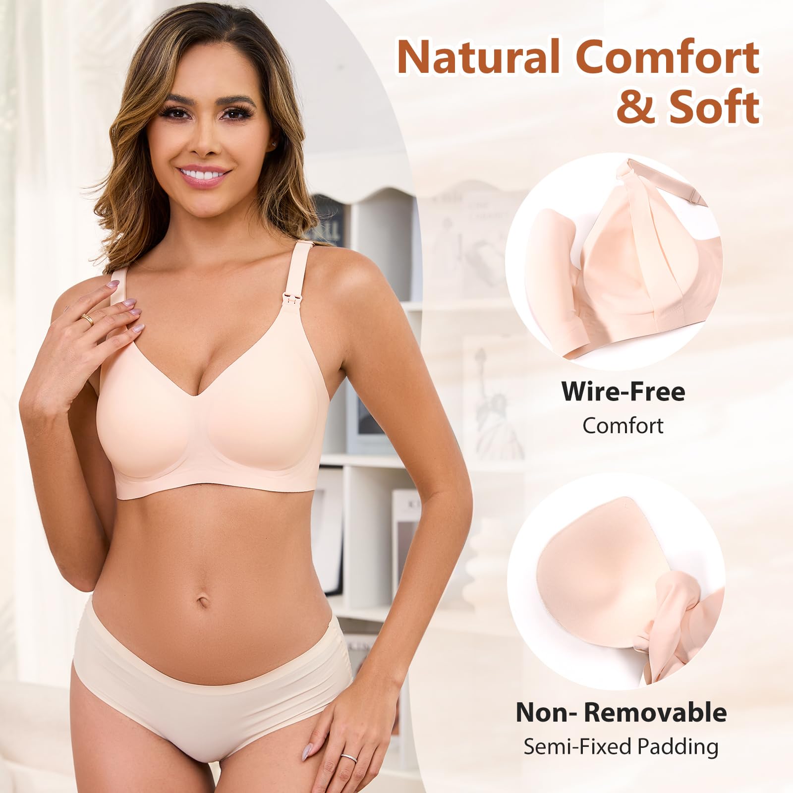 CMTOP Reggiseno Allattamento Donna Senza Ferretto e Senza Cuciture, Scollo a V Morbido con Imbottito Reggiseni Allattamento, Premaman maternità Gravidanza Bralette con Estensioni Extra