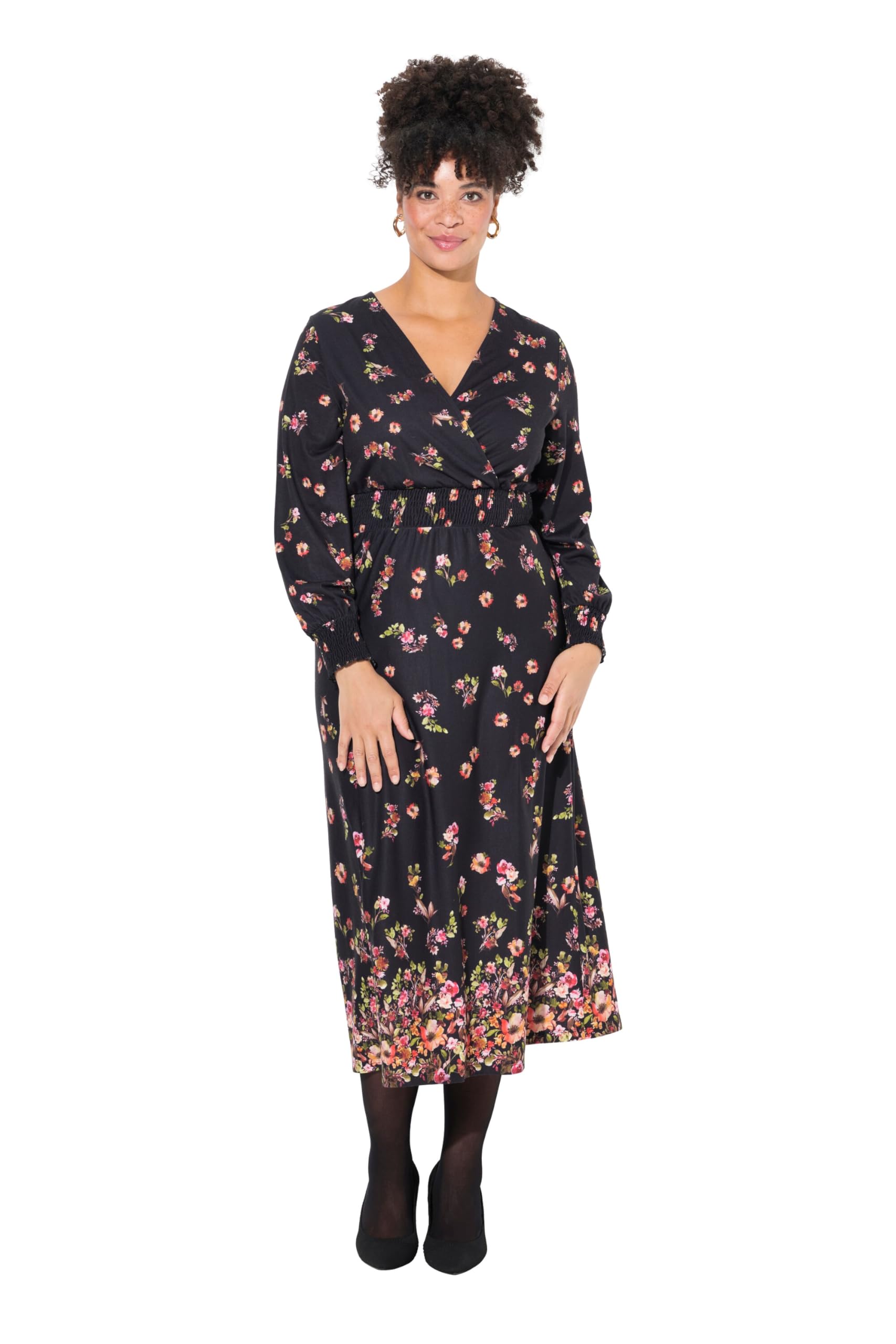 MIAMODA Damen große Größen Übergrößen Plus Size Maxikleid, A-Linie, Blütendruck, Langarm 837232