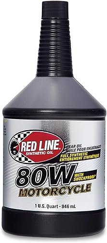 Red Line (42704) Aceite sintético para engranajes de motocicleta de 80 W con a prueba de golpes, 1 cuarto de galón