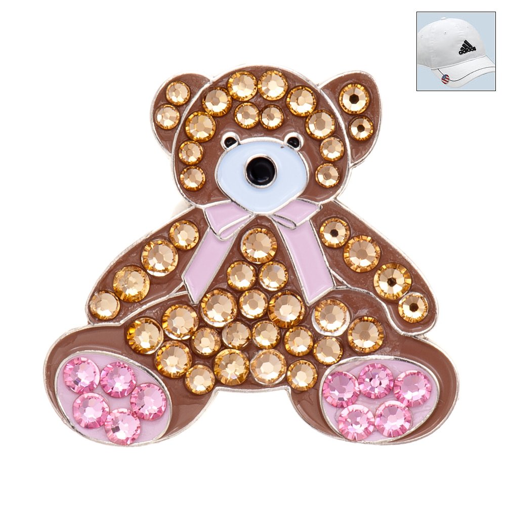 Crystal Golf Ball Marker & Hat Clip - Maddox - Brown Teddy Bear
