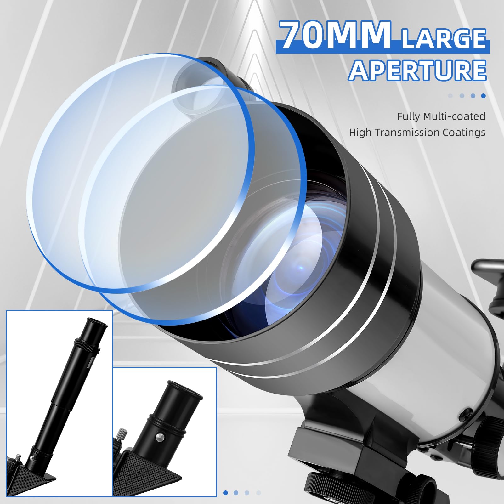 Telescopio Astronómicos para Adultos, Telescopios Refractores con Trípode, 70mm Apertura 300mm Telescope Portátil - Telescopios Refracción para Niños Principiantes,Con Barlow,Teléfono Soporte