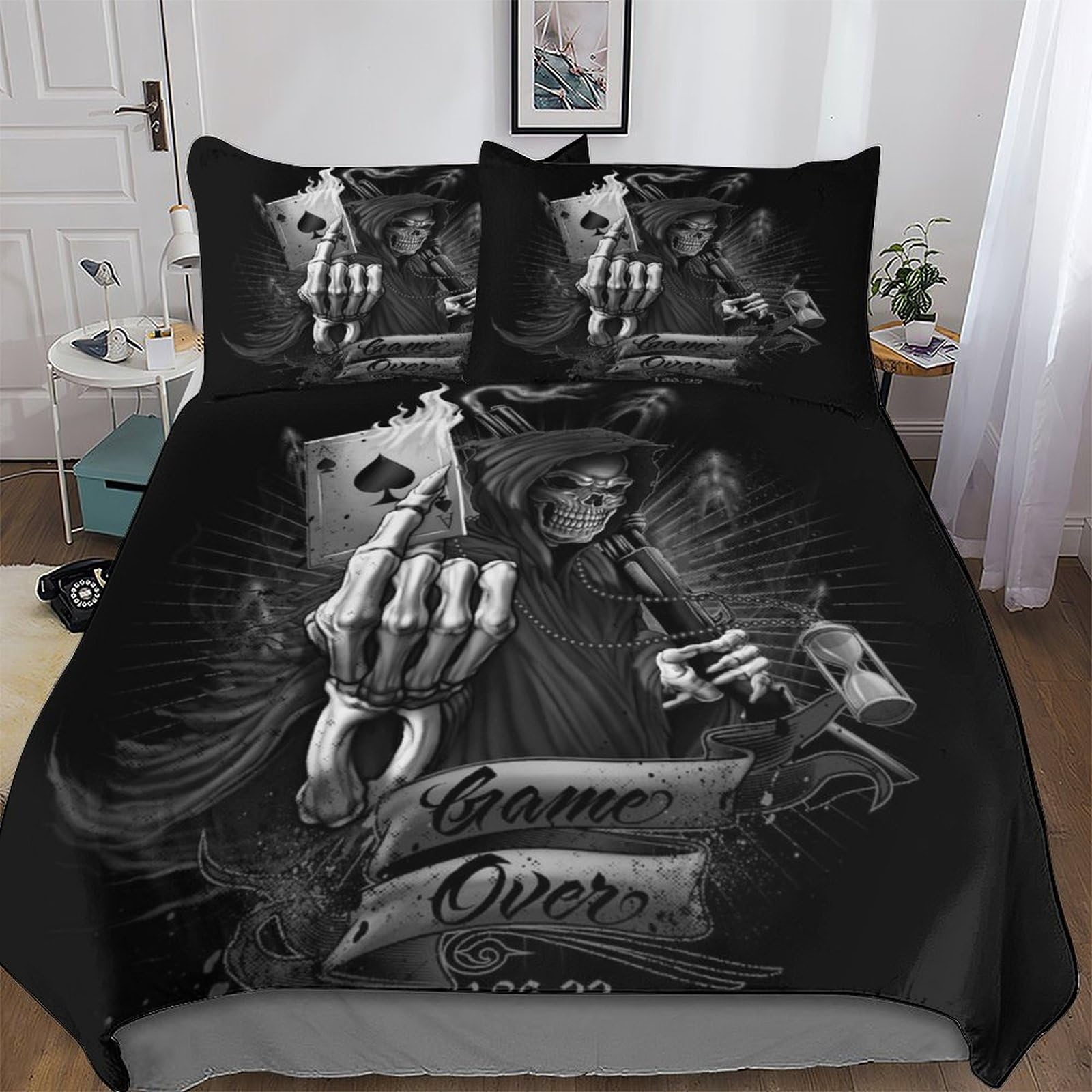 DDGFFDD Gothic Skull Duvet Cover 3D Bedding Set Soft Microfiber Comforter Cover Quilt Cover with Pillowcase for Kids Adult 3 Pieces King(220x240cm)