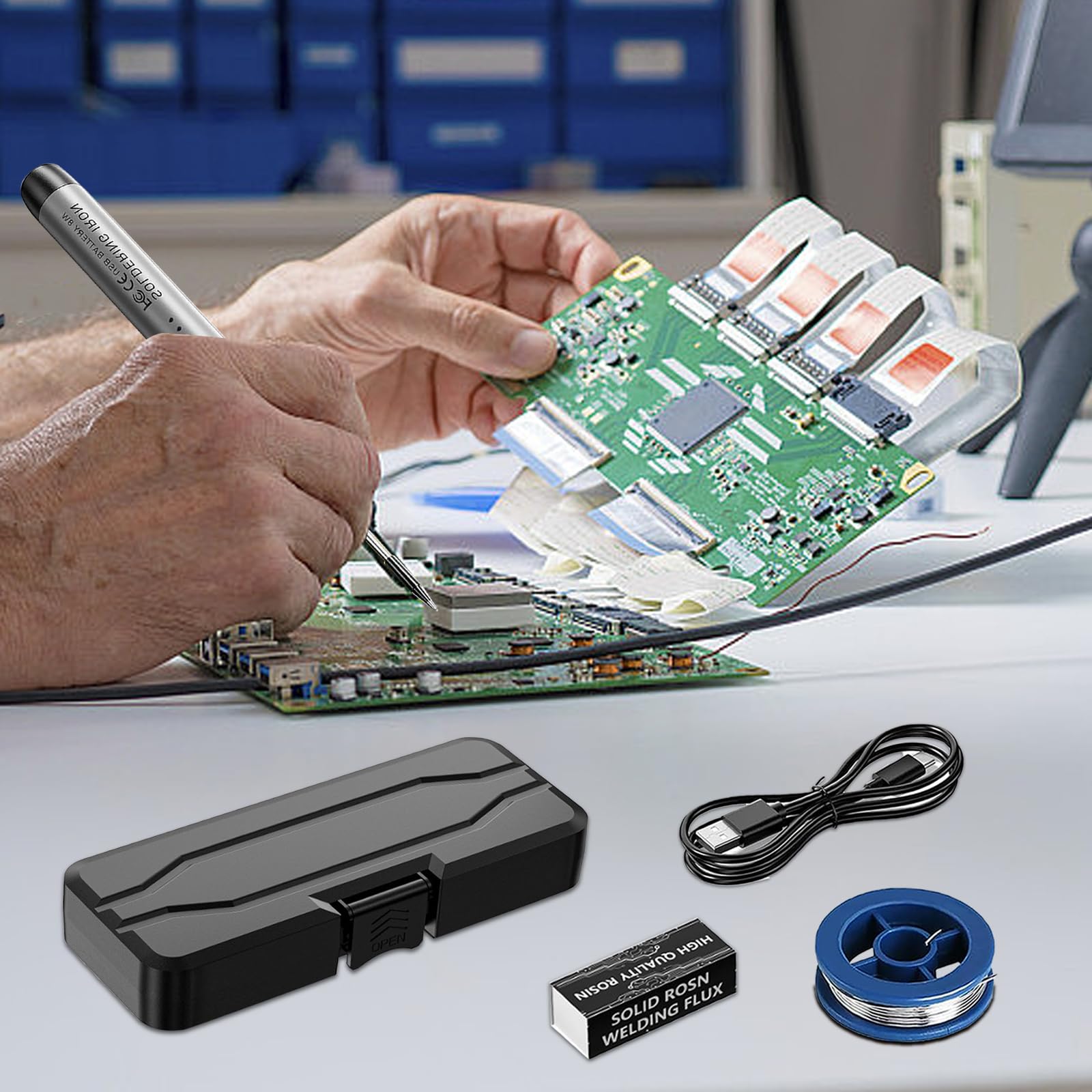 Soldador de Estaño Kit,Soldador con 3 Temperaturas,Ajustable 300 ℃-450 ℃, USB Interruptor ON/OFF