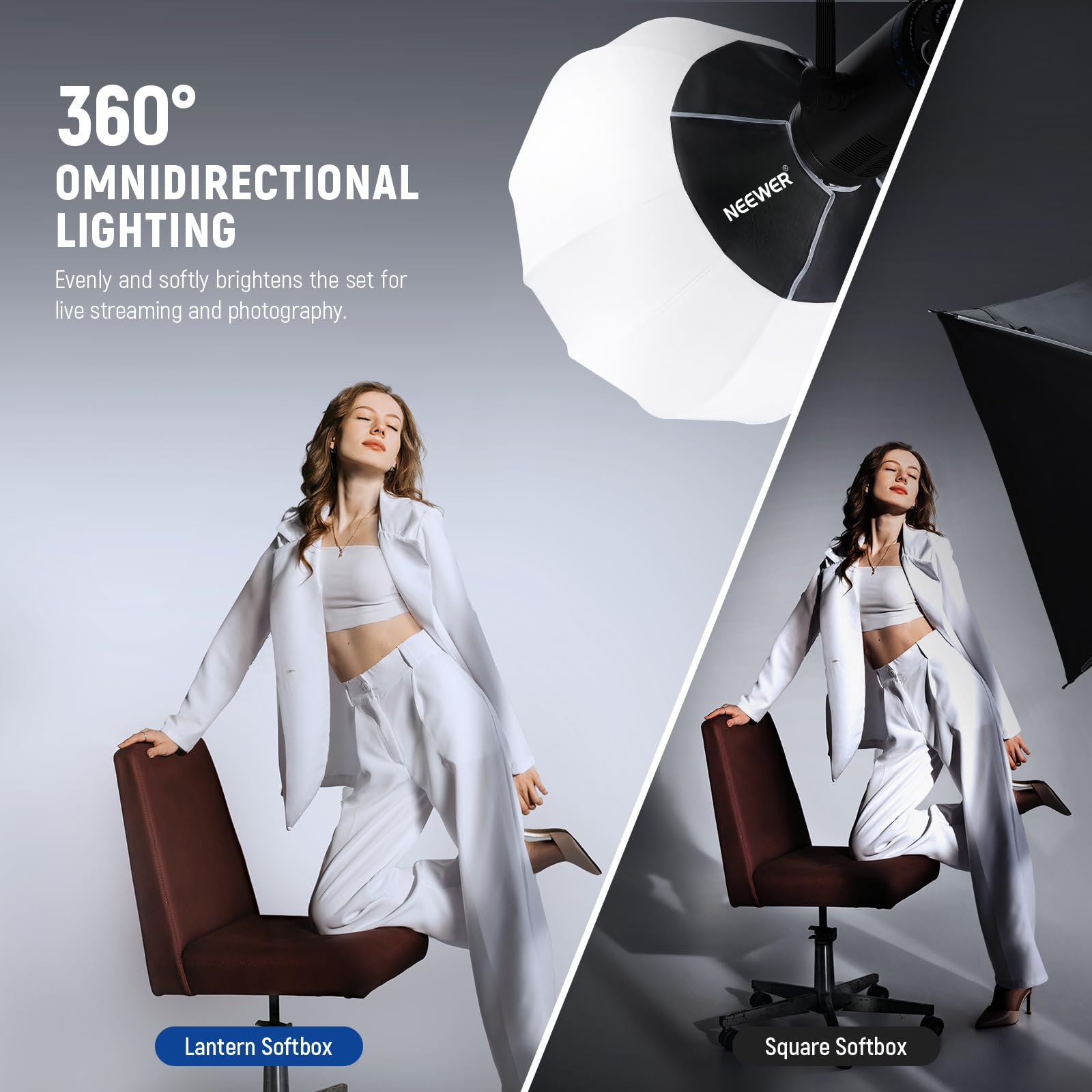 NEEWER Lanterna Softbox da 50 cm, diffusore di luce a 360° a sgancio rapido, montaggio Bowens, Softbox con lega di nylon leggera per luci video LED continue RGB CB60 CB60B CB200B MS60B MS60C MS150B