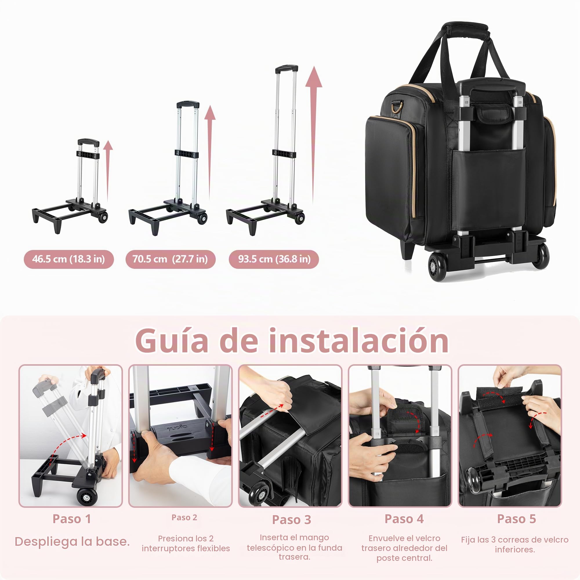 Carrito de Cosméticos con 4 Maletines para Maquilladores, Negro