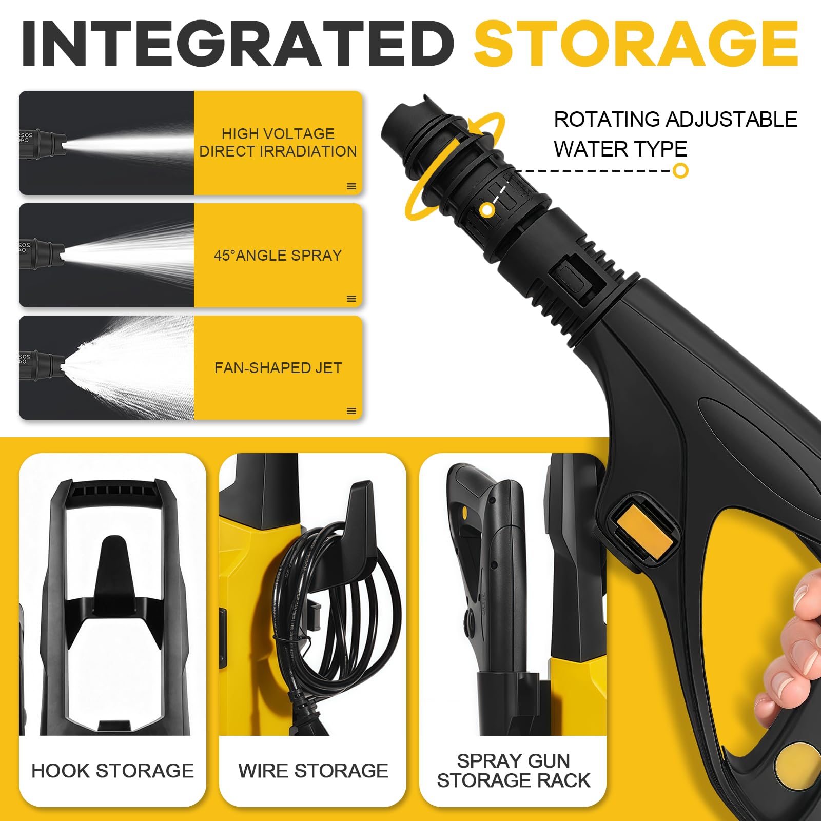 Roadtime Rondella ad alta pressione, pressione max. 3,6 MPA, portata 3,7 l/min, pulitore portatile con tubo di scarico dell'acqua da 10 m e tubo di ingresso dell'acqua da 2 m, Power Jet con pistola