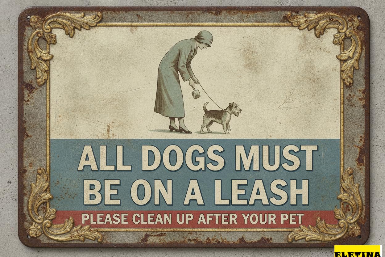 All Dogs Must Be On Leash Please Clean Up After Pet Tin Sign UV Protected Rust Free Fade Resistant Home 8x12in