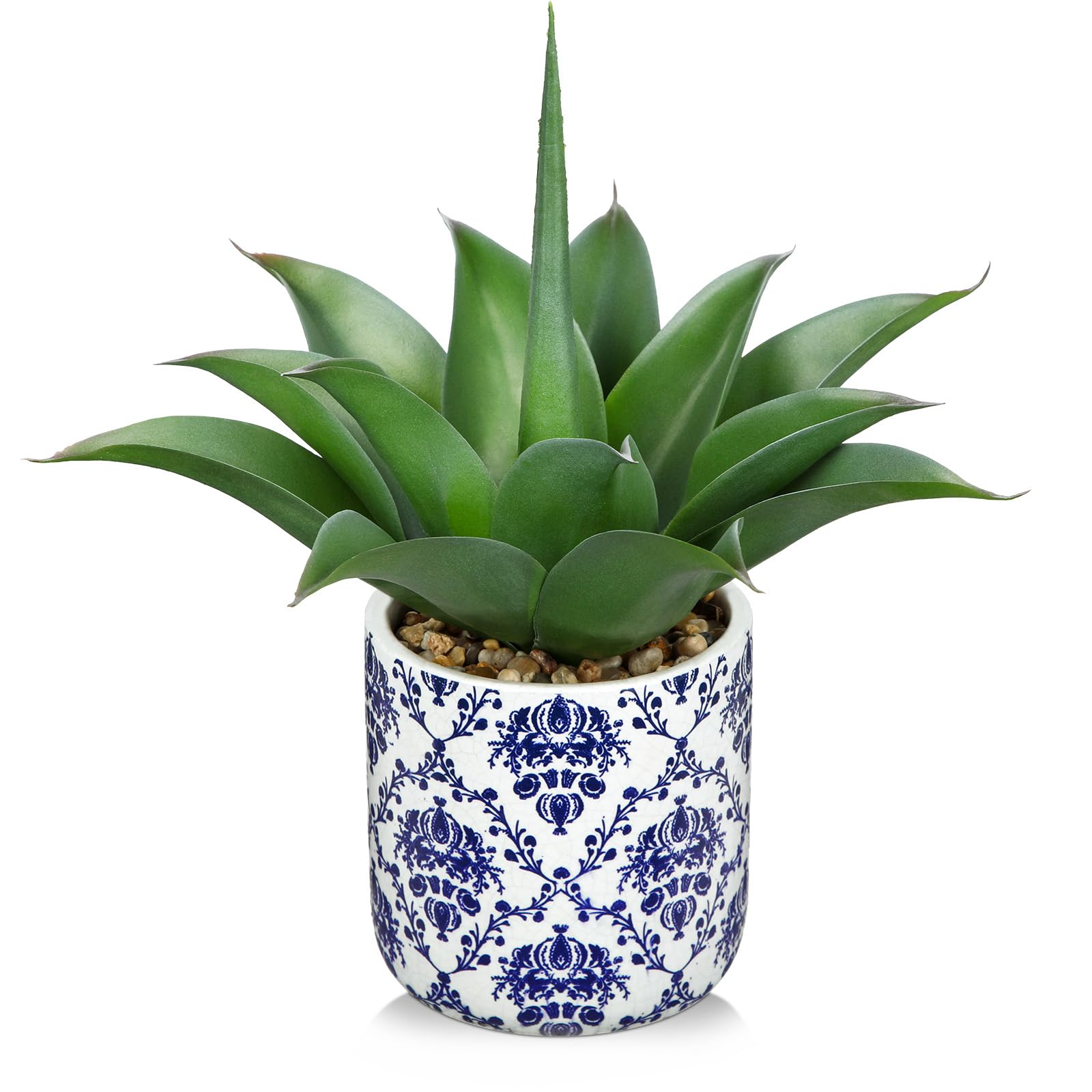 Briful Agave Plants Artificial Succulents Fake Plant in Blue Vase, 13' Tall