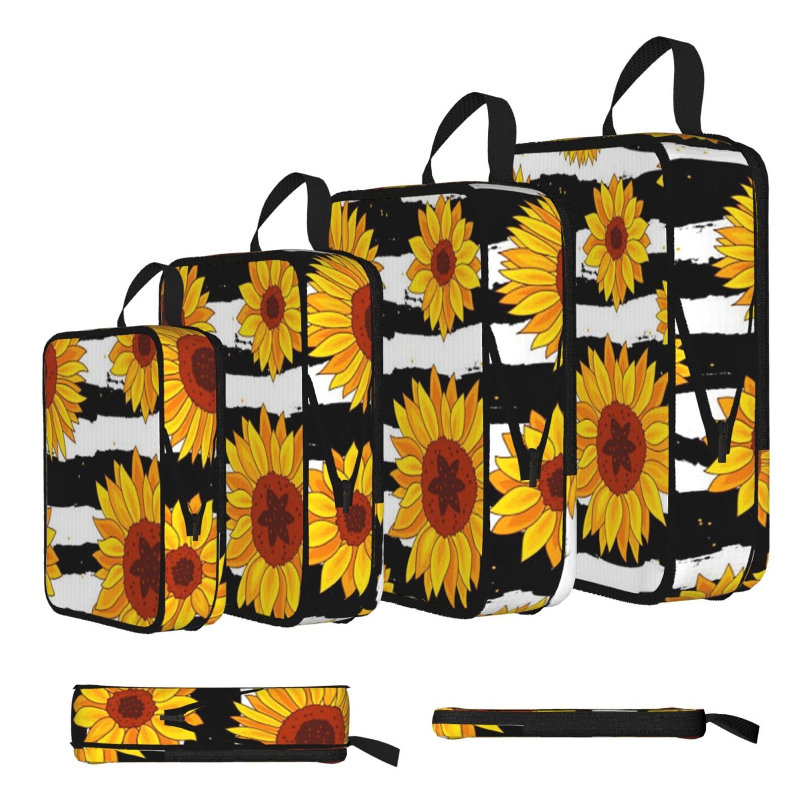 Sunflowers Print 4 Set Compression Packing Cubes For Suitcases,Expandable Storage Bags Organizers