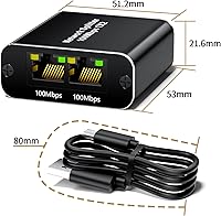 Vista 7 de Divisor Ethernet CAT 6 1 a 2 100 Mbps, BolAAzuL RJ45/Divisor de red (1 en 2 salidas) de alta velocidad 1x2 con cable de alimentación USB de 2.6