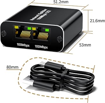 CAT 6 Ethernet Splitter 1 to 2 100Mbps, BolAAzuL RJ45/Network Splitter (1 in 2 Out) High Speed 1x2 with USB Power Cable 2.6ft, for Cat5/5e/6/7/8, 2 Devices Simultaneously Networking