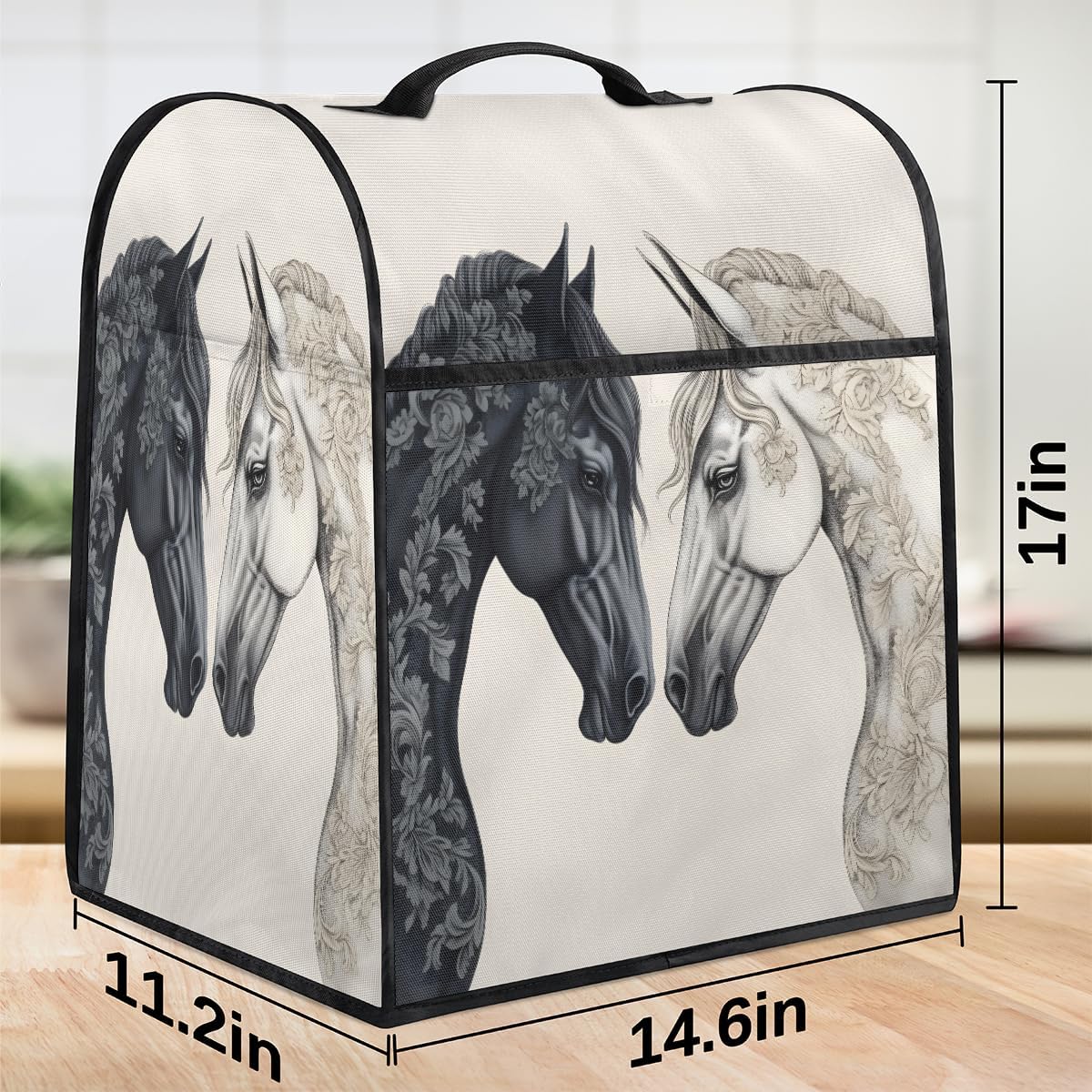 Mixer Cover Coffee Maker Cover Black White Horse Stand Mixer Cover With Pockets Kitchen Aid Mixers Accessories