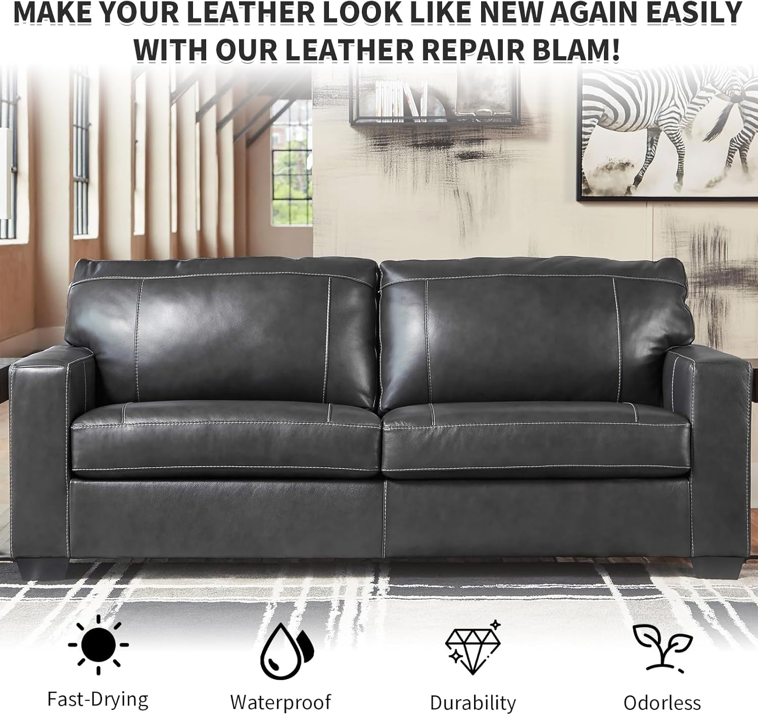 Dark Gray Leather Recoloring Balm,Leather Couch Scratch/Stain Remover,Leather Repair kit for Vinyl Furniture and Car Interior,Leather Dye Paint for Scratched and Faded Leather Couches - Image 7