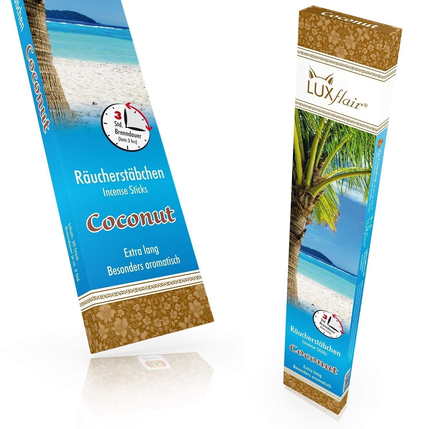 Luxflair Giant garden incense Coconut, 3hrs burning time per piece, 20pcs supply pack, extra long and very aromatic summer scent, ideal for BBQ, camping, festival and many more.